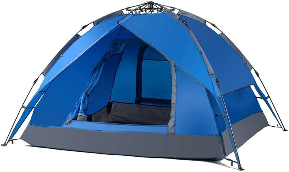 Double Layer Automatic Instant Setup Camping Tent 3-4 Person Family Tent Waterproof Foldable Tent for Hiking Travel (Color : Royal Blue)