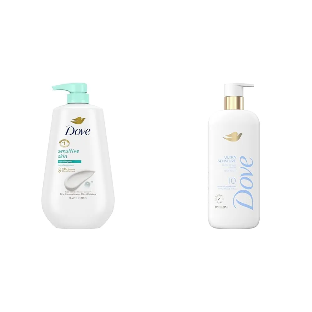 Dove Body Wash Sensitive Skin Hypoallergenic 30.6oz Fragrance Free Body Wash Ultra Sensitive 18.5oz Bundle