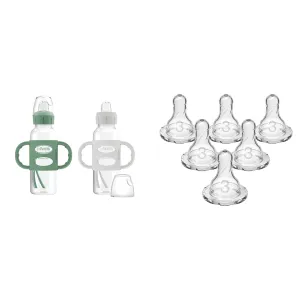 Dr. Brown's Milestones Sippy Bottle 2-Pack with Level 3 Medium-Fast Flow Nipple 6-Pack, 8oz/250mL, Green & Gray, 6m 