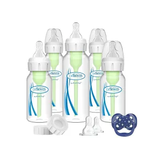 Dr. Brown's Natural Flow Anti-Colic Options  Narrow Baby Bottle Gift Set with Advantage Pacifier, and Bottle Travel Caps