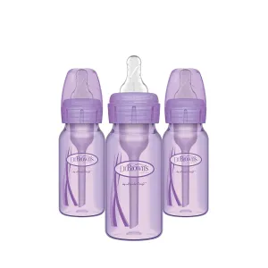 Dr. Brown’s Natural Flow® Anti-Colic Options ™ Narrow Baby Bottles 4 oz/120 mL, with Level 1 Slow Flow Nipple, 3 Pack, 0m  Lavender