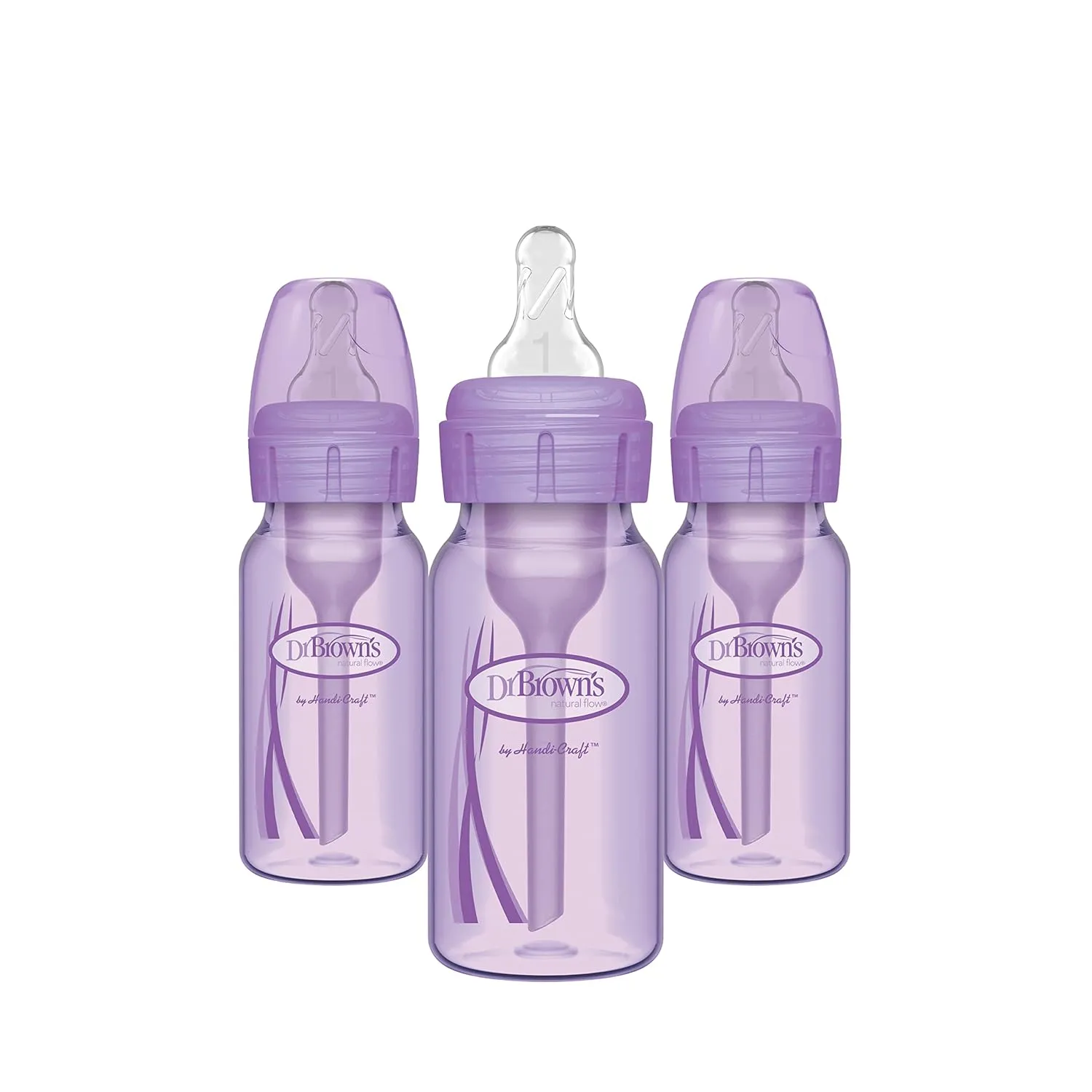 Dr. Brown’s Natural Flow® Anti-Colic Options ™ Narrow Baby Bottles 4 oz/120 mL, with Level 1 Slow Flow Nipple, 3 Pack, 0m  Lavender