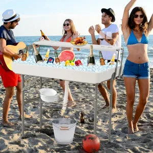 Dragosum Outdoor Cooler Ice Table with Drain and Shelf, Folding Table with Matching Skirt, Portable Table Coolers 4 Foot for Party BBQ Camping Wedding