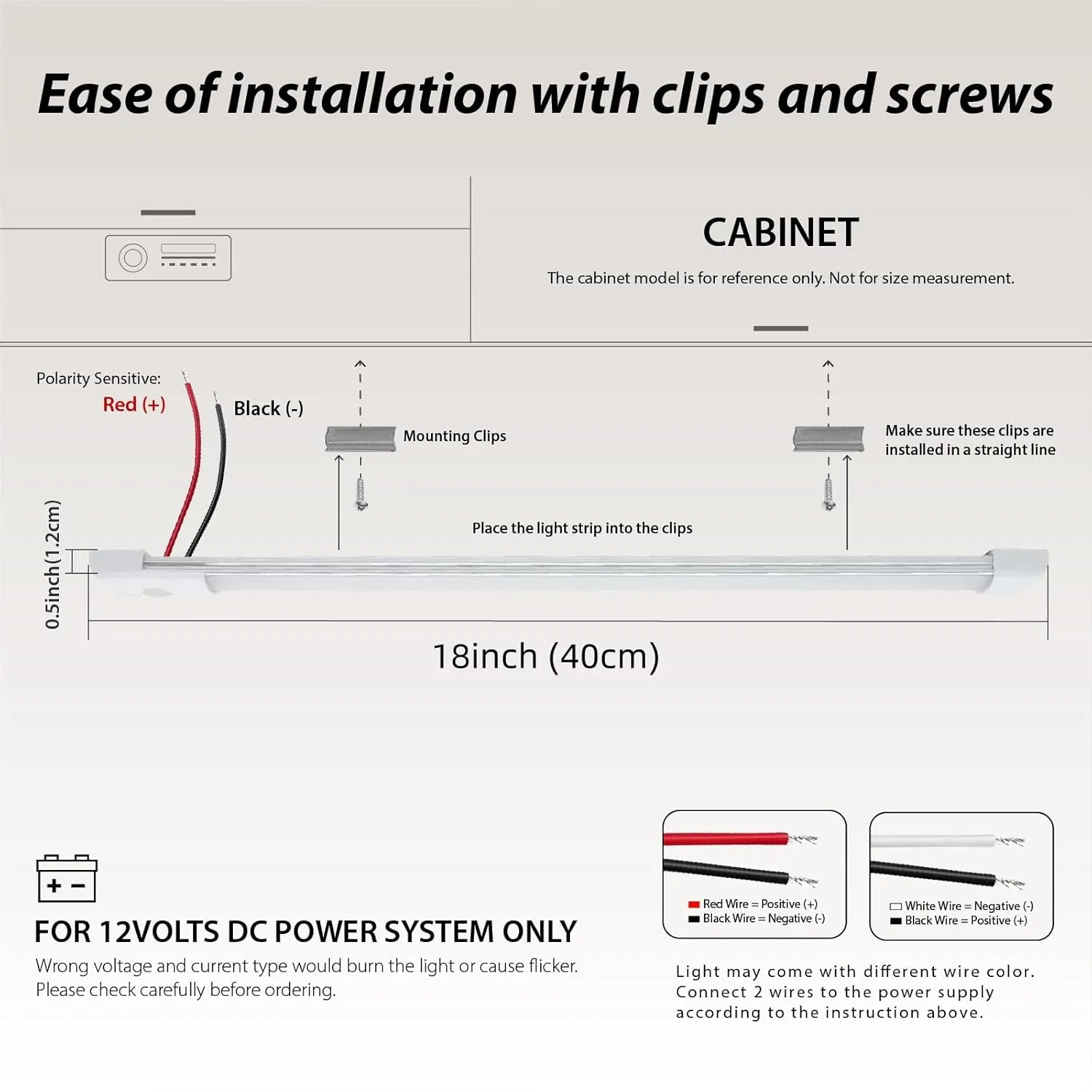 Dream lighting 12v Interior LED Light Bar-RV Interior Under Cabinet Vanity Light Strip-Kitchen Ceiling Closet Slim Light-6000K Cool White Lighting 18 inches(1 Light)