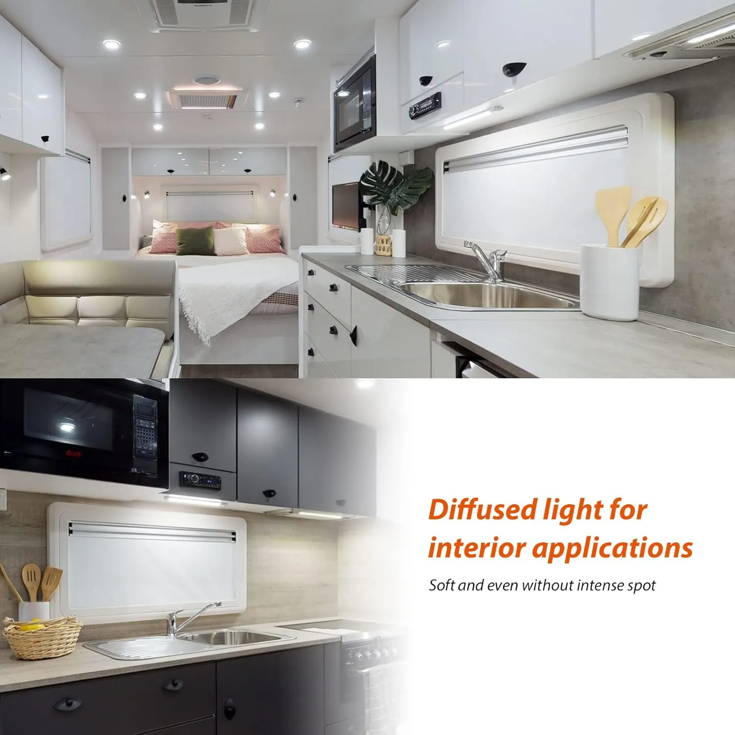 Dream lighting 12v Interior LED Light Bar-RV Interior Under Cabinet Vanity Light Strip-Kitchen Ceiling Closet Slim Light-6000K Cool White Lighting 18 inches(1 Light)