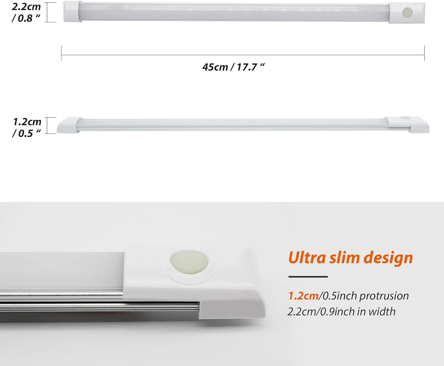 Dream lighting 12v Interior LED Light Bar-RV Interior Under Cabinet Vanity Light Strip-Kitchen Ceiling Closet Slim Light-6000K Cool White Lighting 18 inches(1 Light)