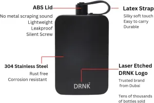 DRNK Steel | Flat Water Bottle as Seen on Shark Tank | Workplace Hydration, Travel, Hiking, and Gym | Leak Proof | Non-Toxic | BPA-Free | 17oz (500ml) [Arctic]
