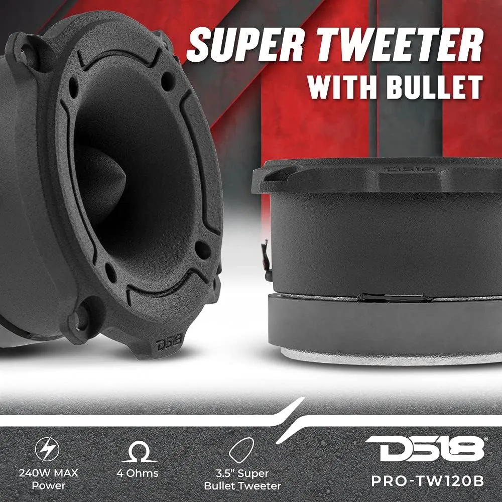 DS18 PRO-TW120B Super Tweeter in Black - 3" Aluminum Frame and Diaphragm, 240W Max, 120W RMS, 4 Ohms, Built in Crossover - PRO Tweeters are The Best in The Pro Audio and Voceteo Market (Pair)