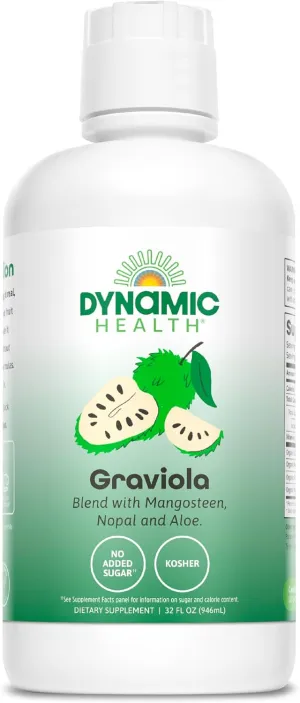 Dynamic Health Graviola Blend, Mangosteen, Nopal and Aloe, 100% Organic, No Additives, Immune System Support, Antioxidant, Vegan, Gluten Free, Non-GMO, 32 Fl oz