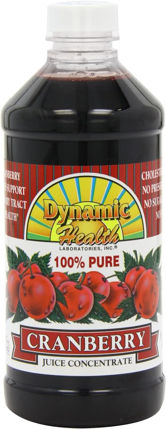 Dynamic Health Pure Cranberry Unsweetened 100% Juice Concentrate, Natural Antioxidant Supplement, No Additives, No Added Sugar, No Preservatives, 16 Servings, 16oz