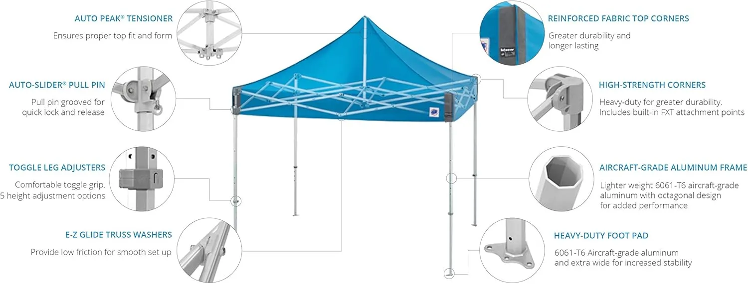 E-Z UP Endeavor Instant Shelter Canopy, 10' x 10', Octagonal-Legged Aluminum Frame, Professional Grade Black Top, 100 Sq' of Shade