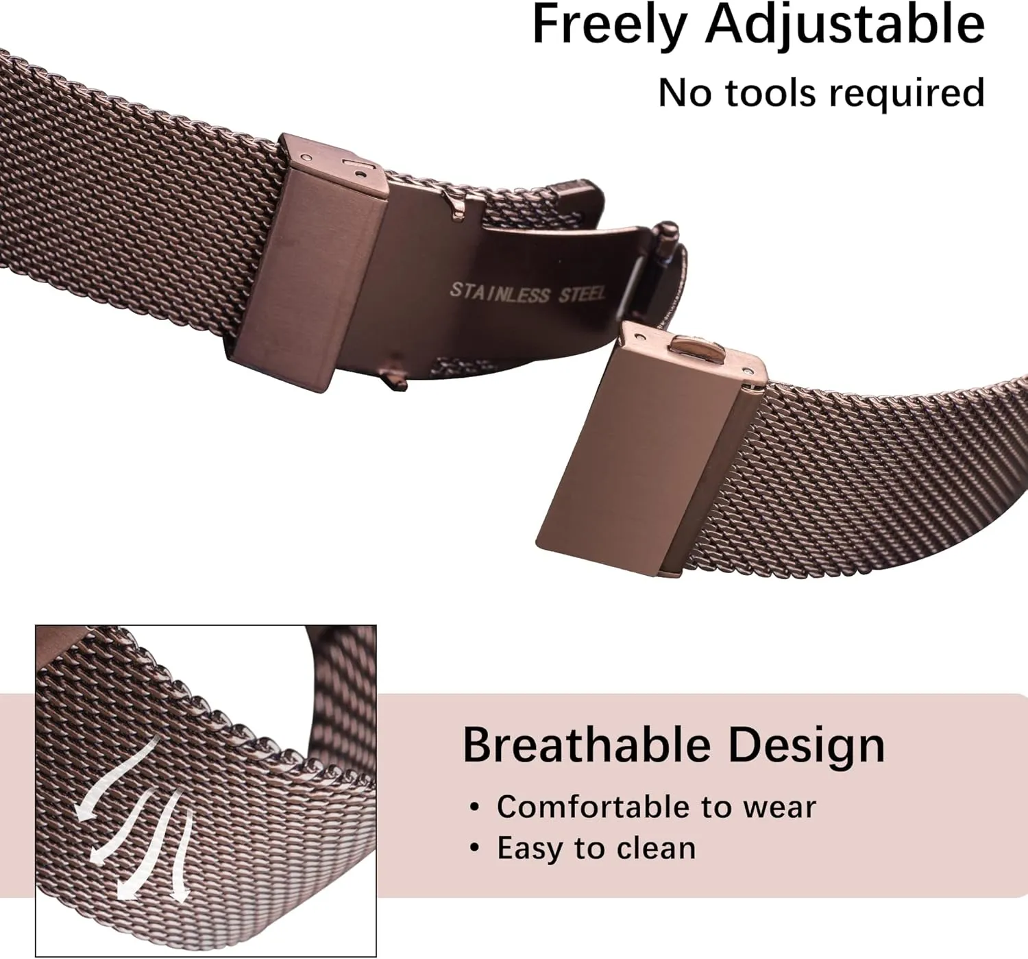 EACHE Stainless Steel Mesh Watch Band for Men Women, Quick Release Mesh Watch Straps 12mm 14mm 16mm 18mm 20mm 22mm