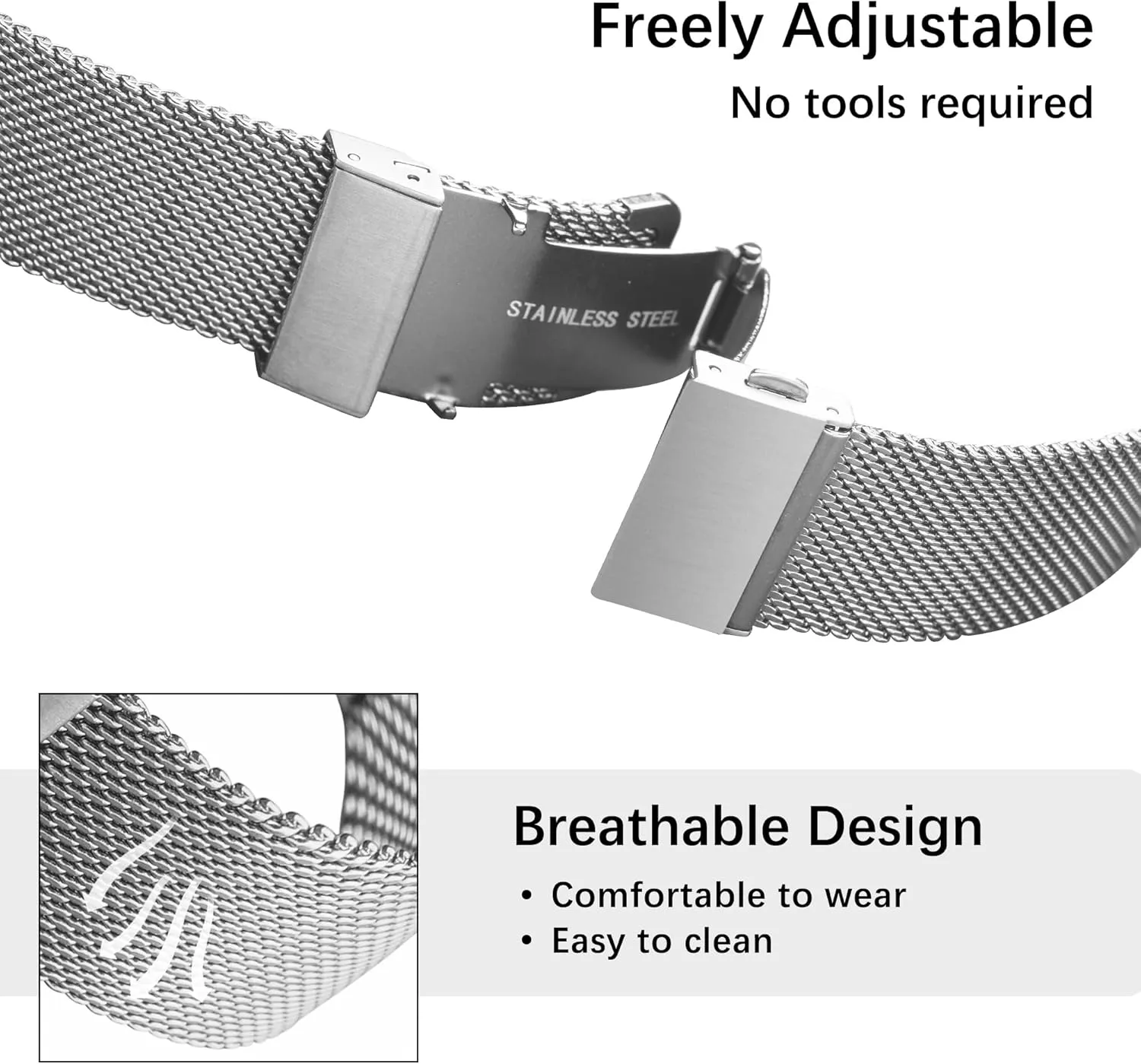 EACHE Stainless Steel Mesh Watch Band for Men Women, Quick Release Mesh Watch Straps 12mm 14mm 16mm 18mm 20mm 22mm