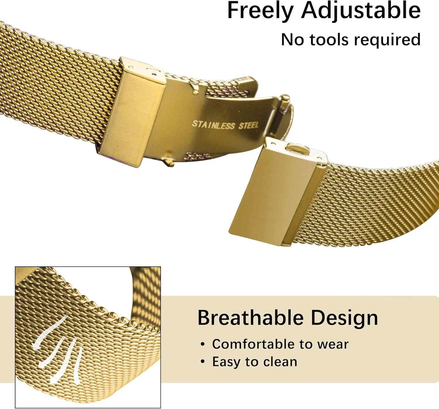 EACHE Stainless Steel Mesh Watch Band for Men Women, Quick Release Mesh Watch Straps 12mm 14mm 16mm 18mm 20mm 22mm