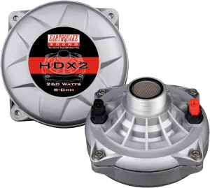 Earthquake Sound PR-HDX2 Compression Horn Tweeter Driver - Phenolic Diaphragm, 8 Ohm, 2" Voice Coil, 150 WRMS / 250W MAX, 110dB (Pair), Silver