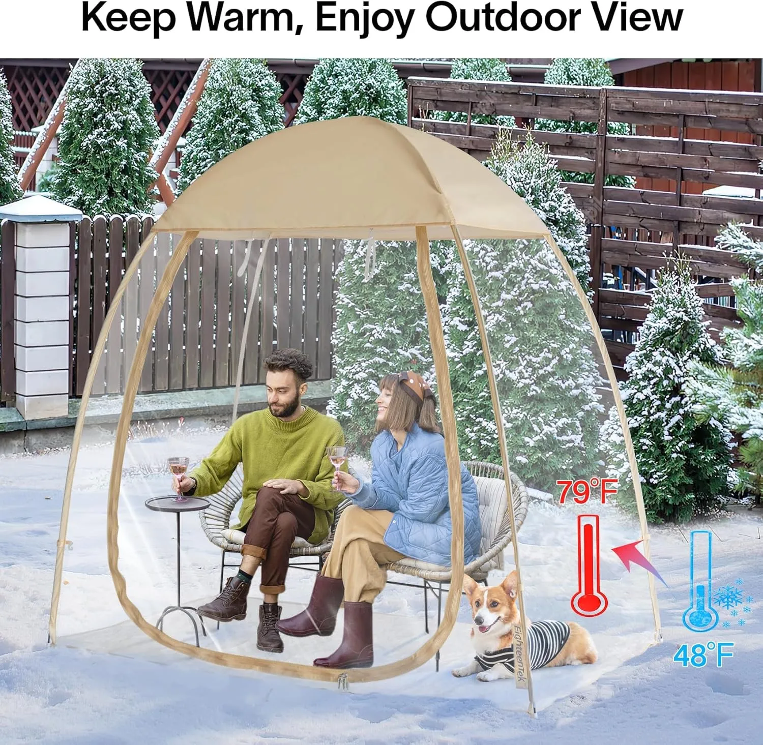 EighteenTek Clear Sports Tent 540° View Transparent PVC House Room Greenhouse Camping Tent Canopy Gazebos Weatherproof Pop-Up Tent for Outdoor Activities Garden Backyard Patios Cold Protection