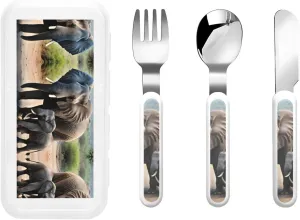 Elephant And Baby Elephant Flatware 3 Pieces Set For Dinners, Stainless Steel Cutlery, Forks, Dinner Knife, Dinner Spoon