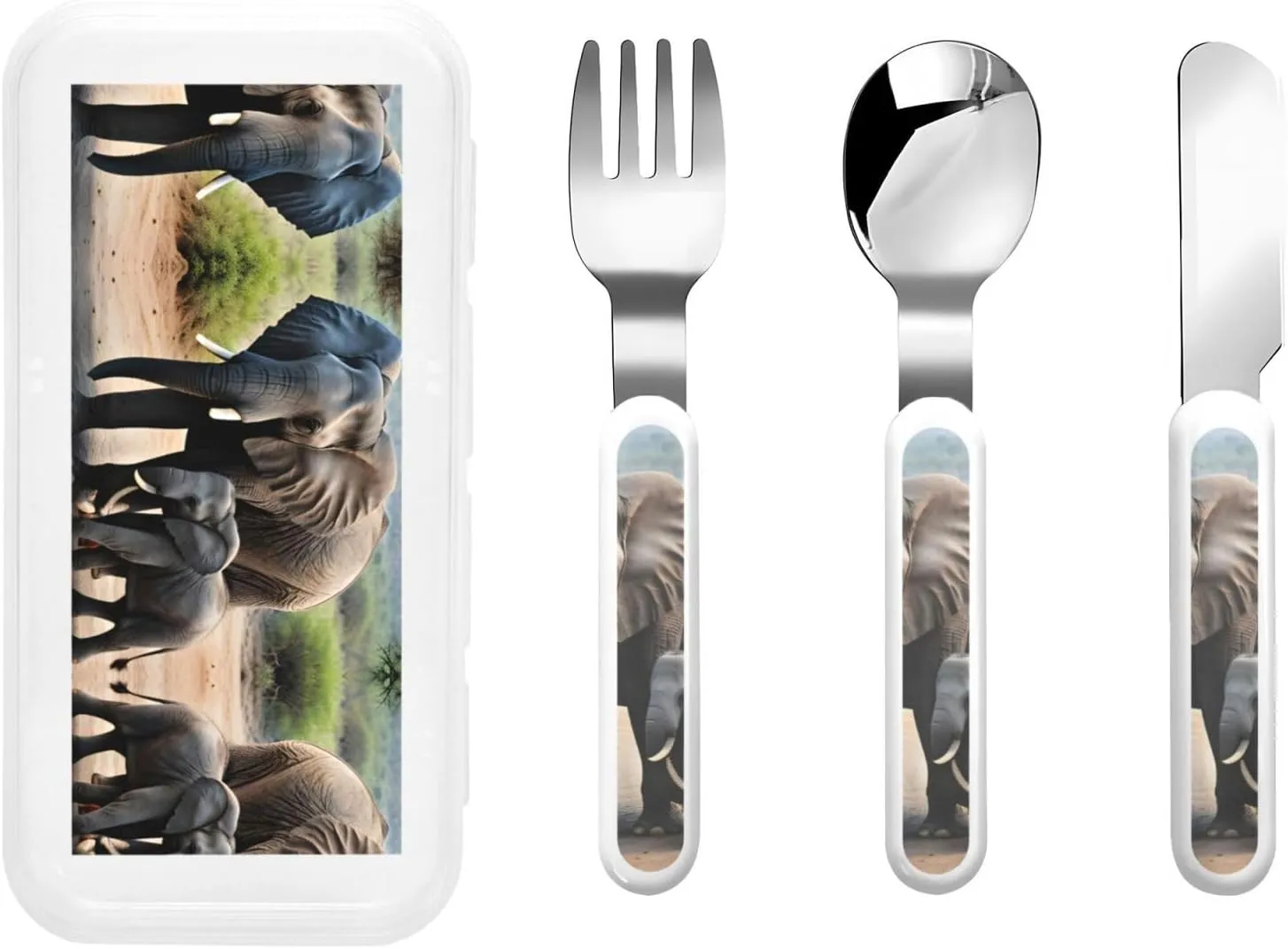 Elephant And Baby Elephant Flatware 3 Pieces Set For Dinners, Stainless Steel Cutlery, Forks, Dinner Knife, Dinner Spoon
