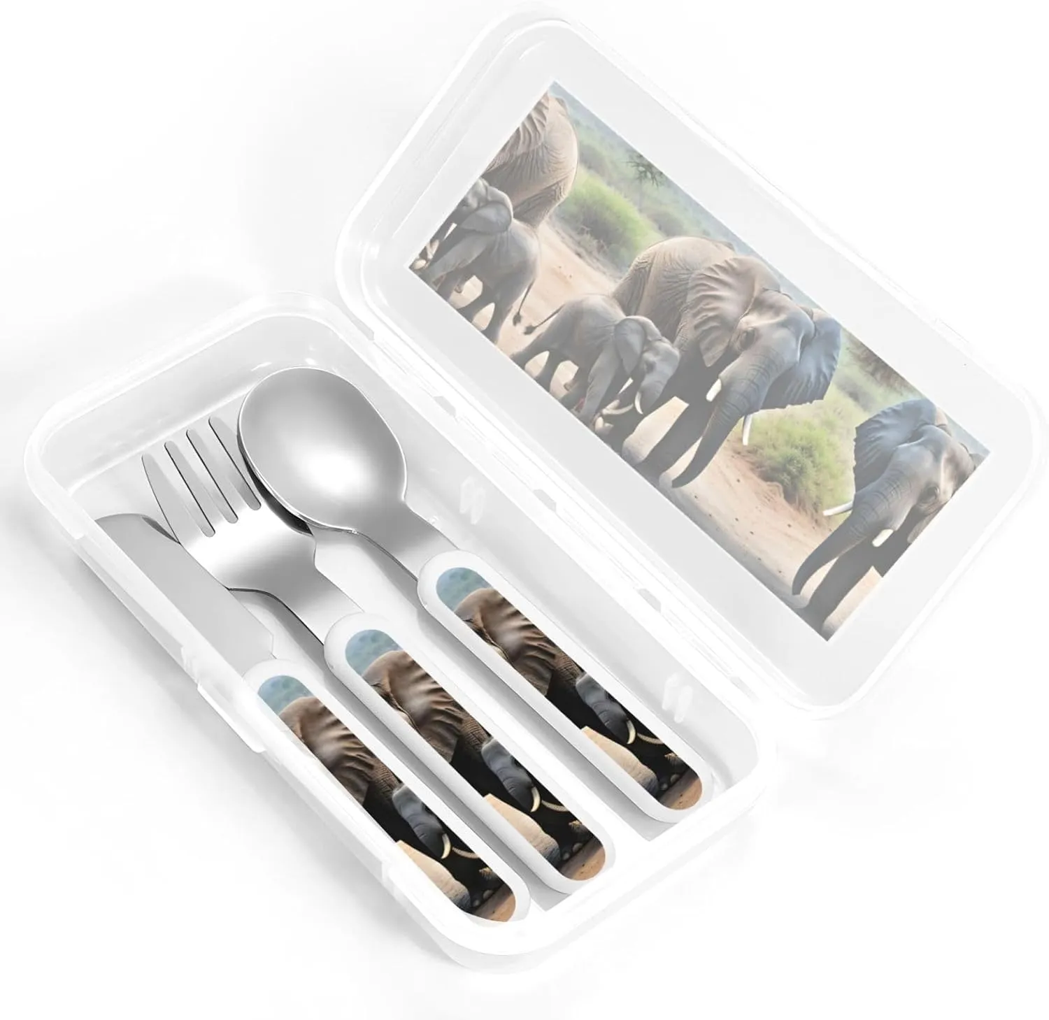 Elephant And Baby Elephant Flatware 3 Pieces Set For Dinners, Stainless Steel Cutlery, Forks, Dinner Knife, Dinner Spoon