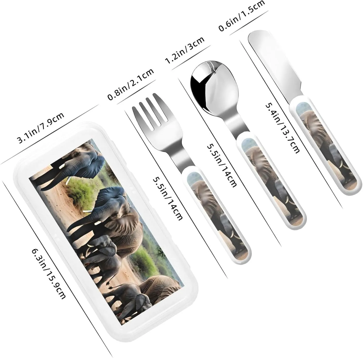 Elephant And Baby Elephant Flatware 3 Pieces Set For Dinners, Stainless Steel Cutlery, Forks, Dinner Knife, Dinner Spoon