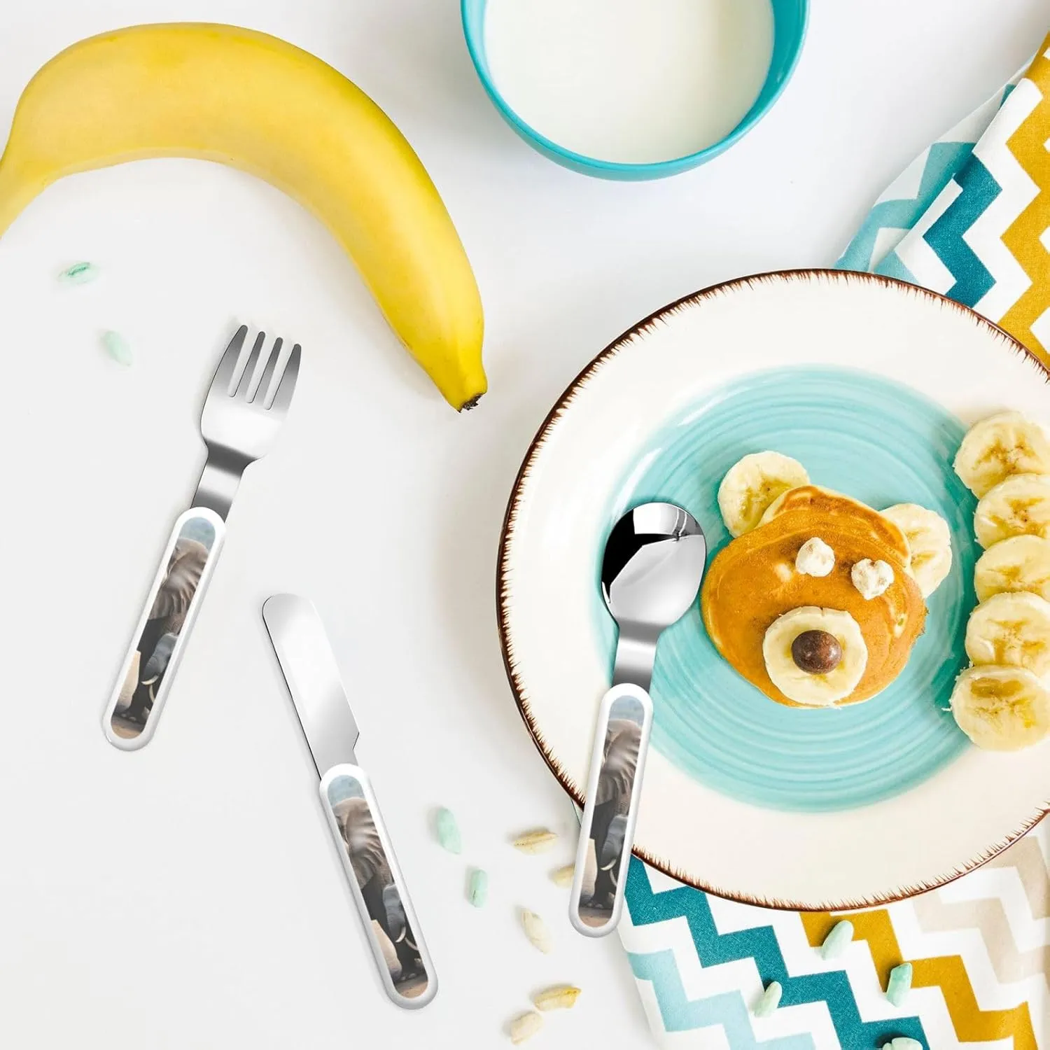 Elephant And Baby Elephant Flatware 3 Pieces Set For Dinners, Stainless Steel Cutlery, Forks, Dinner Knife, Dinner Spoon