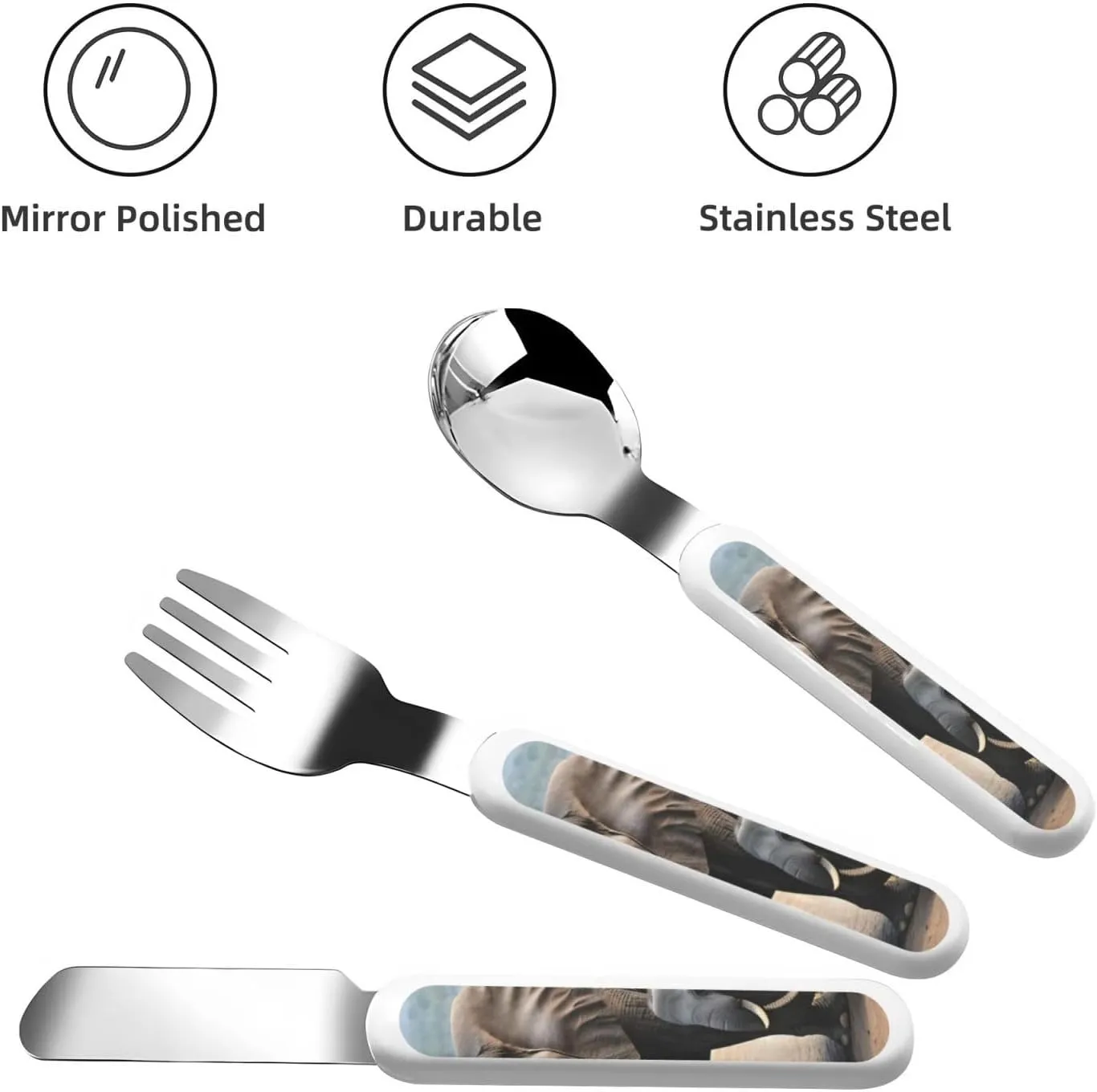 Elephant And Baby Elephant Flatware 3 Pieces Set For Dinners, Stainless Steel Cutlery, Forks, Dinner Knife, Dinner Spoon