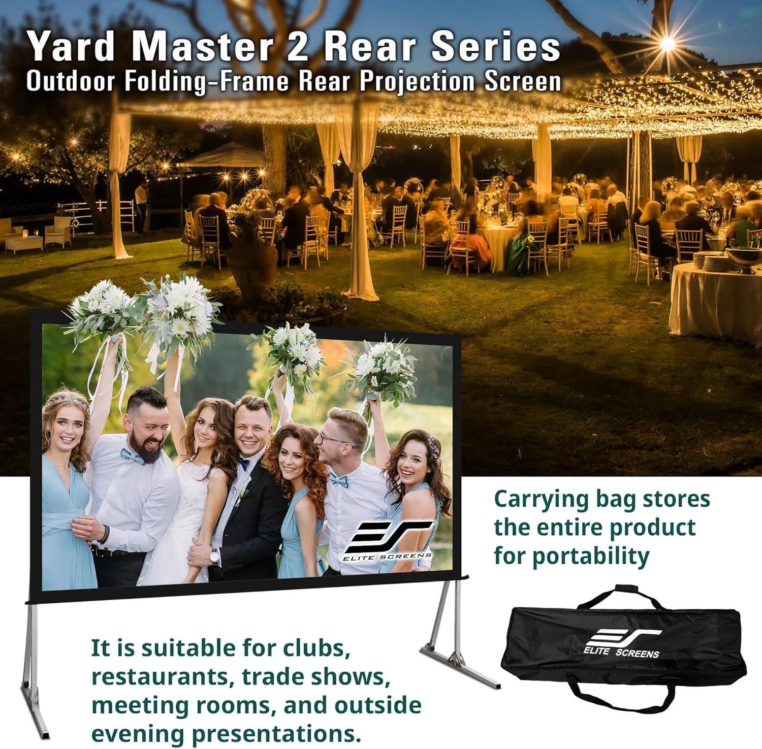Elite Screens Yard Master 2, 110-inch Outdoor Portable Fast Folding Projector Screen w/ Stand 16:9, 8K 4K Ultra HD 3D Movie Theater Cinema REAR Projection, OMS110HR3, US Based Company 2-YEAR WARRANTY
