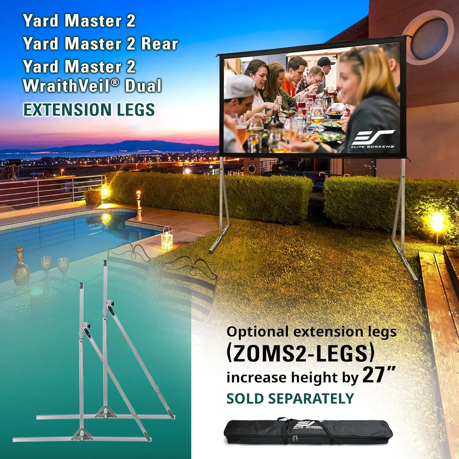 Elite Screens Yard Master 2, 110-inch Outdoor Portable Fast Folding Projector Screen w/ Stand 16:9, 8K 4K Ultra HD 3D Movie Theater Cinema REAR Projection, OMS110HR3, US Based Company 2-YEAR WARRANTY