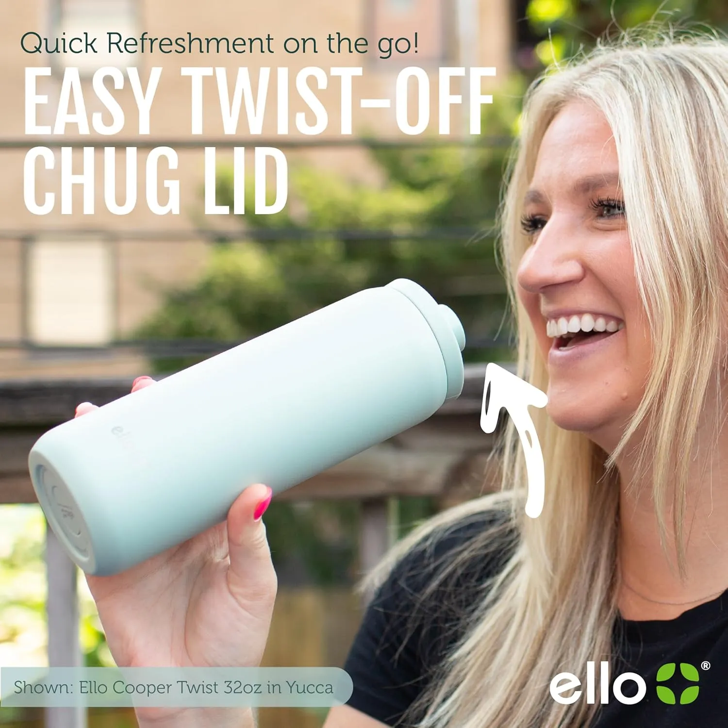 Ello Cooper Twist 32oz Stainless Steel Water Bottle with Chug Lid | Leak Proof | Double Walled and Vacuum Insulated | Built in Carry Loop | Dishwasher Safe | Black