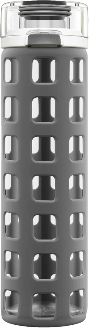 Ello Syndicate 20oz Reusable Glass Water Bottle with One-Touch Leak Proof Flip Lid and Protective Non-Slip Silicone Sleeve and Carry Loop for Coffee, Tea and Water, BPA-free Dishwasher Safe