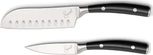 Emeril Lagasse Razor Sharp 2 Piece Chef Knife Set - 5 inch Santoku Knife, 3.5 Inch Stainless Steel Paring Knife, Forged Steel Clad Emerilware - Black Handles