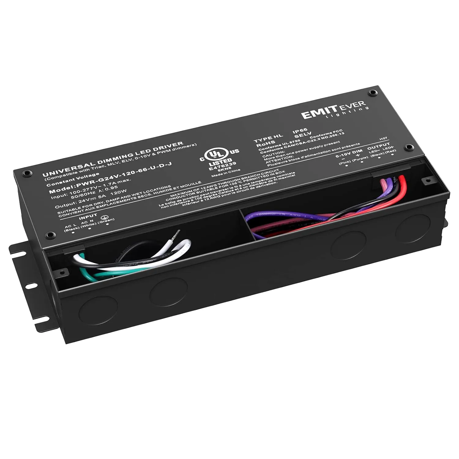 EMITEVER 120W Dimmable LED Driver, 24V Triac Dimmable Power Supply, AC to DC Transformer for LED Light, Compatible with Lutron and Leviton Dimmer, Waterproof IP67 and UL Listed