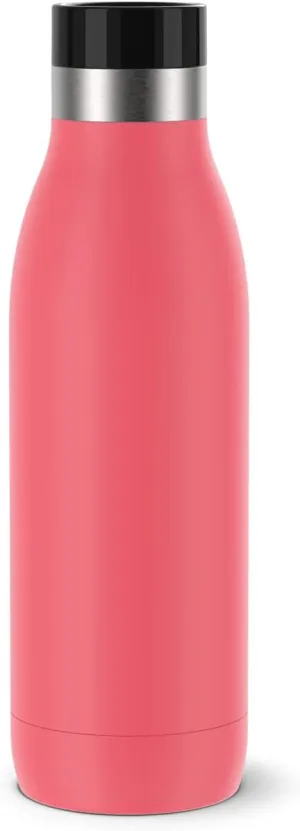 Emsa, BluDrop Water Bottle, 0.5L Capacity, 18/10 Stainless Steel Thermal Bottle, 100% Airtight and BPA Free with Quick-Press Closure, Soft-Touch Coating, Coral