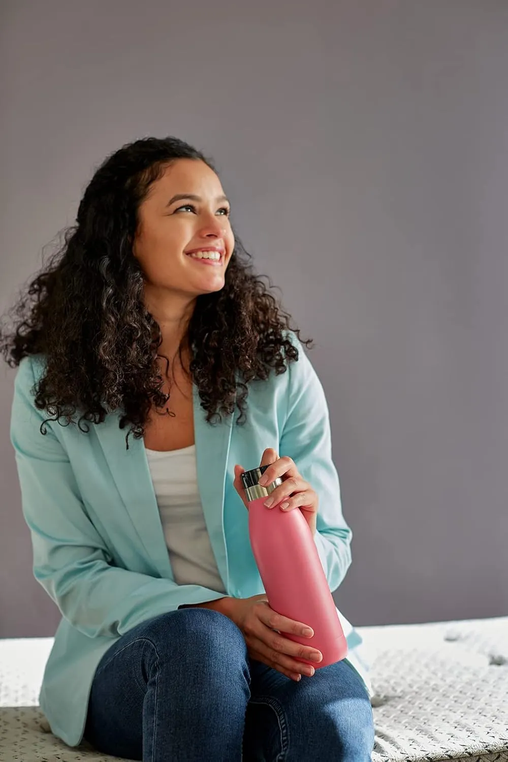 Emsa, BluDrop Water Bottle, 0.5L Capacity, 18/10 Stainless Steel Thermal Bottle, 100% Airtight and BPA Free with Quick-Press Closure, Soft-Touch Coating, Coral