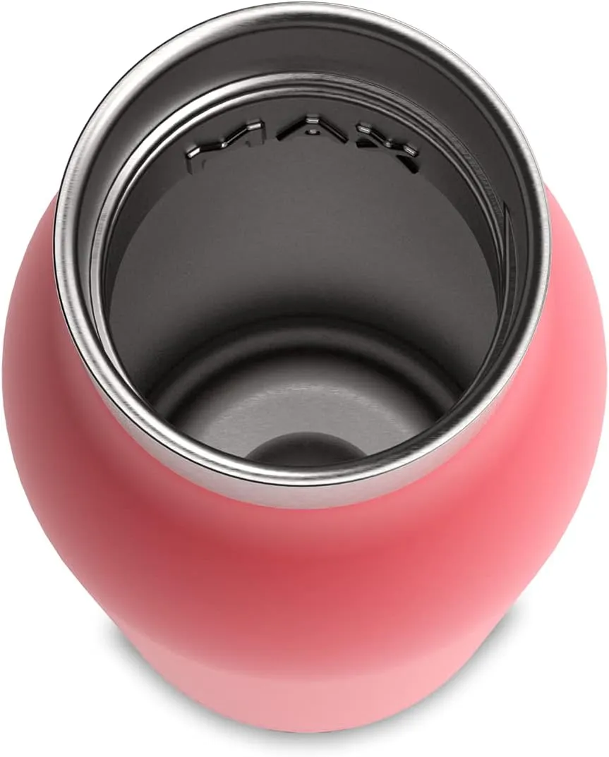 Emsa, BluDrop Water Bottle, 0.5L Capacity, 18/10 Stainless Steel Thermal Bottle, 100% Airtight and BPA Free with Quick-Press Closure, Soft-Touch Coating, Coral