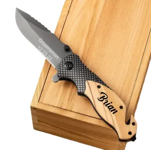 Engraved Pocket Knife - Groomsmen Gifts - Wood Custom Knife - Boyfriend Gift For Him - Gift For Dad - Fathers Day Gift