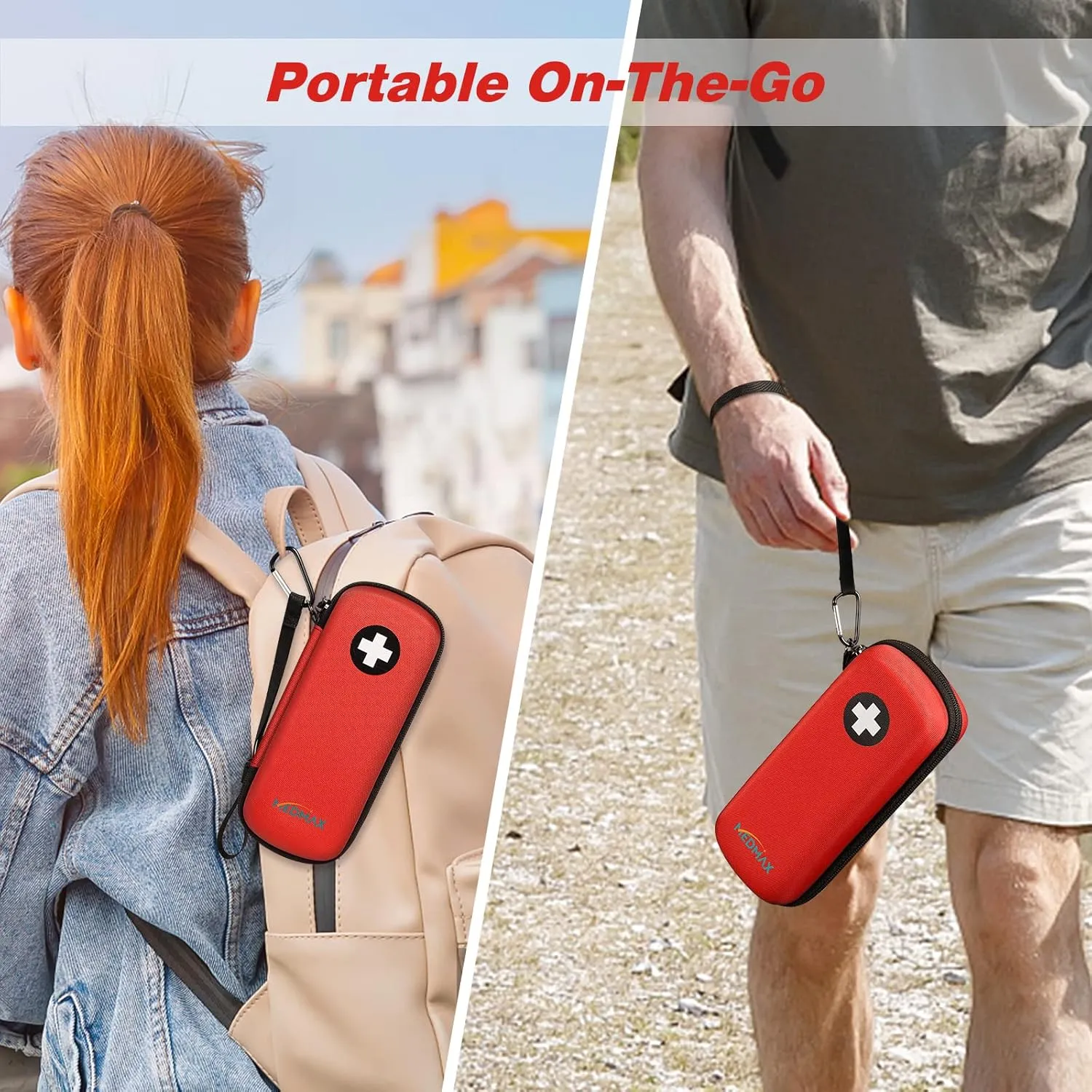 Epipen Medical Carrying Case, Hard Shell EVA Shock Absorption Travel Medication Organizer Bag Emergency Medical Pouch Holds 2 EpiPens, Asthma Inhaler, Auvi-Q, Allergy Medicine Essentials (Red)