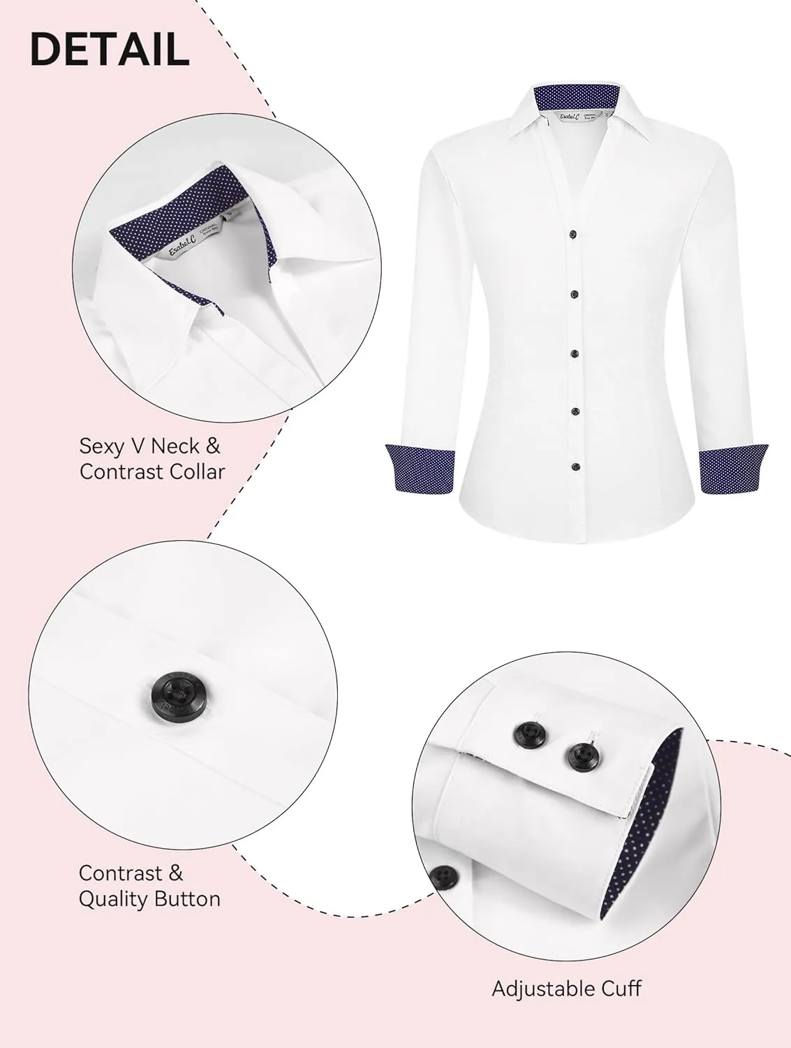 Esabel.C Womens Button Down Shirts Long Sleeve Regular Fit Stretch Work Blouse