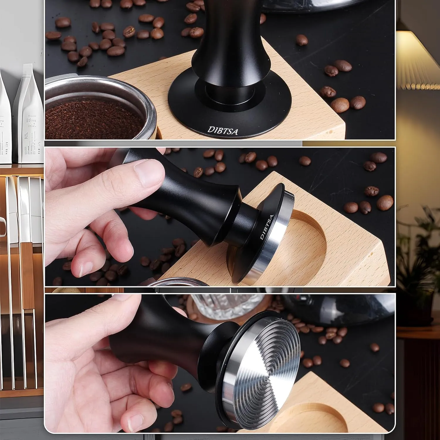 Espresso Tamper 58.5mm, Spring Loaded Coffee Tamper for La Marzocco, Flair 58, Gaggia, Breville 9 Series, and All E61 Group Machines, 304 Stainless Steel Ripple Base, Espresso Accessories