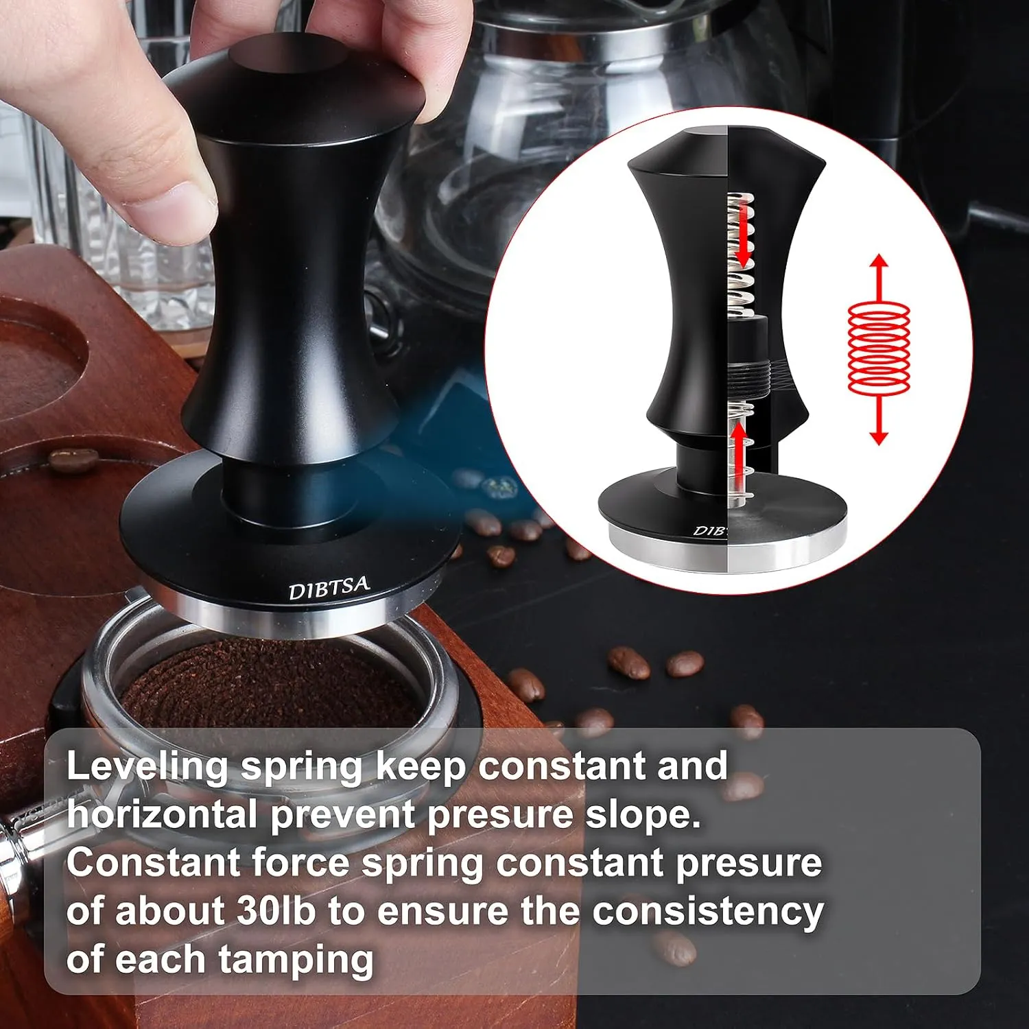 Espresso Tamper 58.5mm, Spring Loaded Coffee Tamper for La Marzocco, Flair 58, Gaggia, Breville 9 Series, and All E61 Group Machines, 304 Stainless Steel Ripple Base, Espresso Accessories