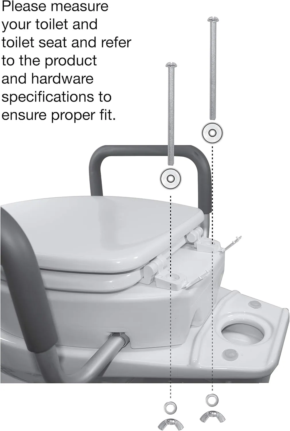 Essential Medical Supply Raised Elevated Toilet Seat Riser for an Elongated Toilet with Padded Aluminum Arms for Support and Compatible with Existing Seat, Elongated, 19 x 14 x 3.5