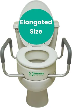 Essential Medical Supply Raised Elevated Toilet Seat Riser for an Elongated Toilet with Padded Aluminum Arms for Support and Compatible with Existing Seat, Elongated, 19 x 14 x 3.5