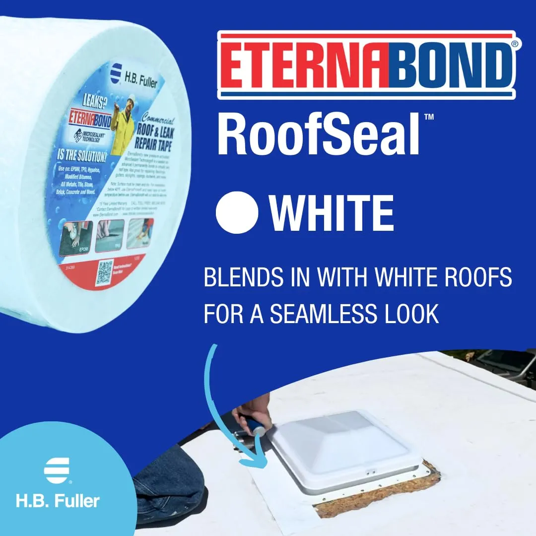 EternaBond RoofSeal White 4" x50' MicroSealant UV Stable RV Roof Seal Repair Tape | 35 mil Total Thickness - EB-RW040-50R - One-Step Durable, Waterproof and Airtight Sealant