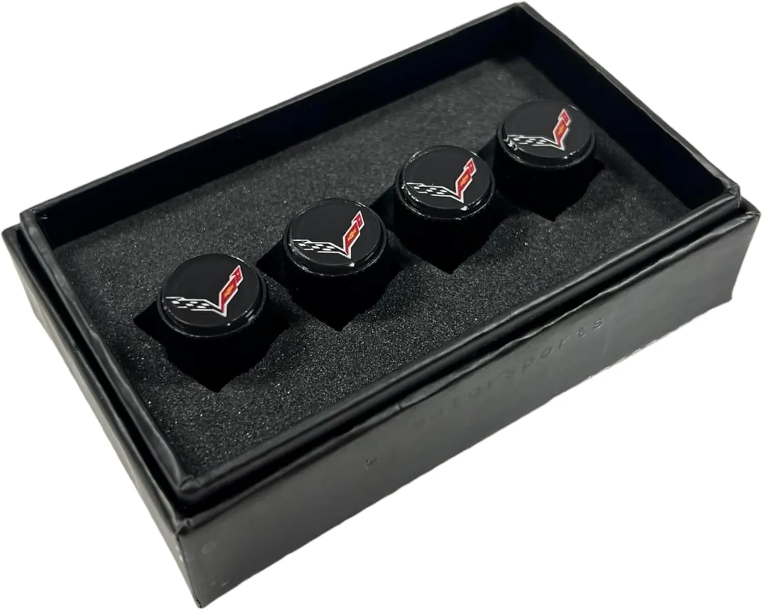 Eurosport Corvette C7 Logo Black Valve Stem Caps - Knurled