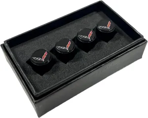 Eurosport Corvette C7 Logo Black Valve Stem Caps - Knurled