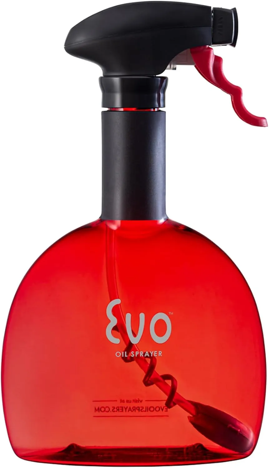Evo Original Oil Sprayer Bottle | Non-Aerosol for Olive Oil, Cooking Oils, Vinegars | 18-Oz Capacity | Rotatable Nozzle | Gourmet Cooking Tools - Food-Safe Materials | Red
