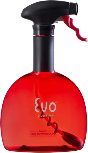 Evo Original Oil Sprayer Bottle | Non-Aerosol for Olive Oil, Cooking Oils, Vinegars | 18-Oz Capacity | Rotatable Nozzle | Gourmet Cooking Tools - Food-Safe Materials | Red