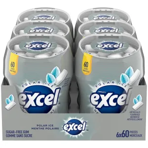 Excel Sugar-Free Gum, Polar Ice, 60pc Bottle, 6ct {Imported from Canada}