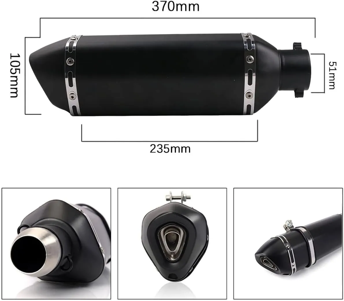 Exhaust Muffler 1.5-2"Inlet with Removable DB Killer for Street/Sport Motorcycles and Scooters with 38,51mm Diameter Exhaust Pipes(Matt black)