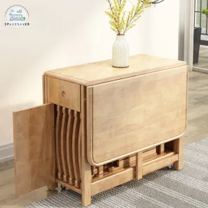 Extendable Drop Leaf Folding Dining Table | Space-Saving Design with Storage Drawers